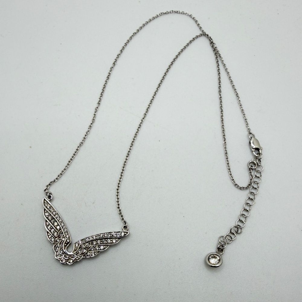 Stunning 16" angel wings necklace in sterling‎ silver and pave rhinestones!